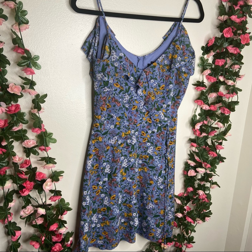Teeze Me Blue Yellow Mini Summer Sundress Womens 5/6 Outdoor Floral Ruffle Flowy